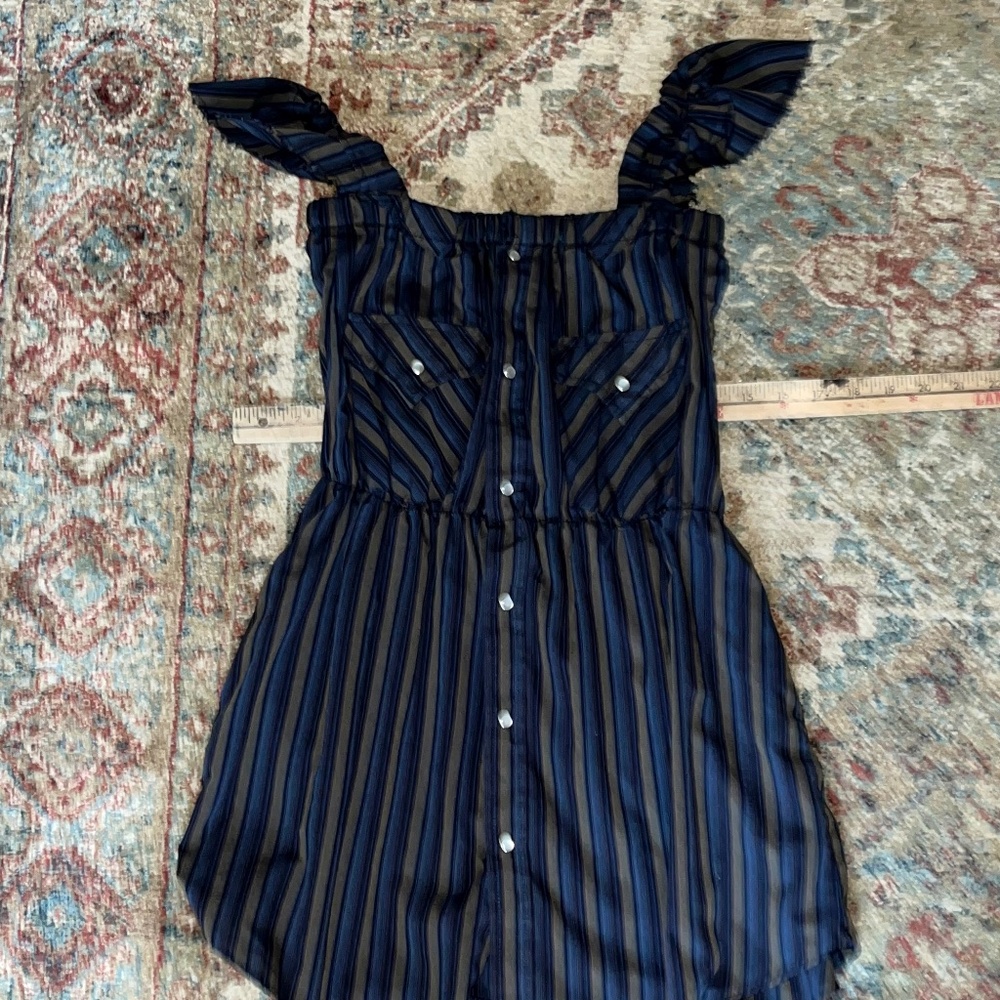 Vintage Blue Pearl Snap Top Blue Stripe Repurposed Top